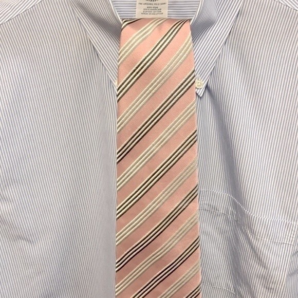 Donald J Trump Pink Gray Navy White Striped Silk Neck Tie - Picture 2 of 7
